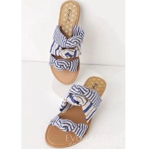 Blue & Off White Striped Knot Slide On Sandals